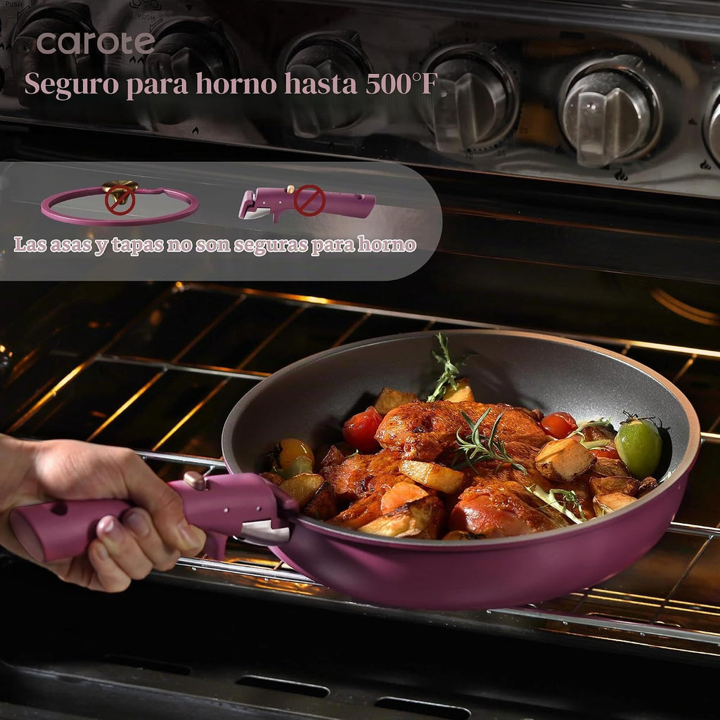 CAROTE Juego de 21 ollas y sartenes antiadherentes, mango desmontab...