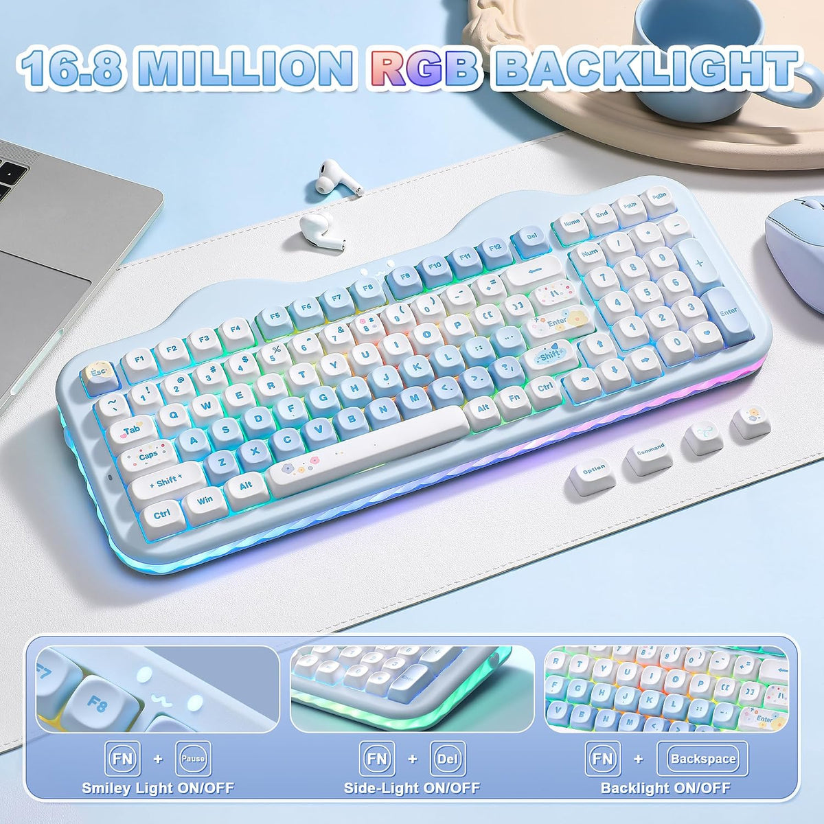 YUNZII Teclado mecánico inalámbrico C98 Cute Cake (azul, interrupto...