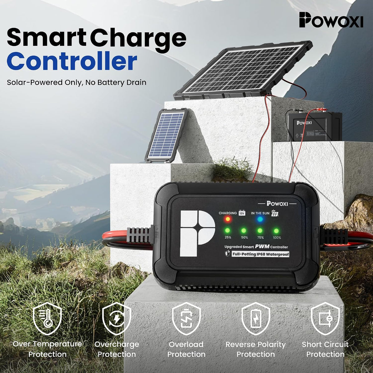 POWOXI 20W 12V Cargador de batería solar Kit de mantenimiento de go...
