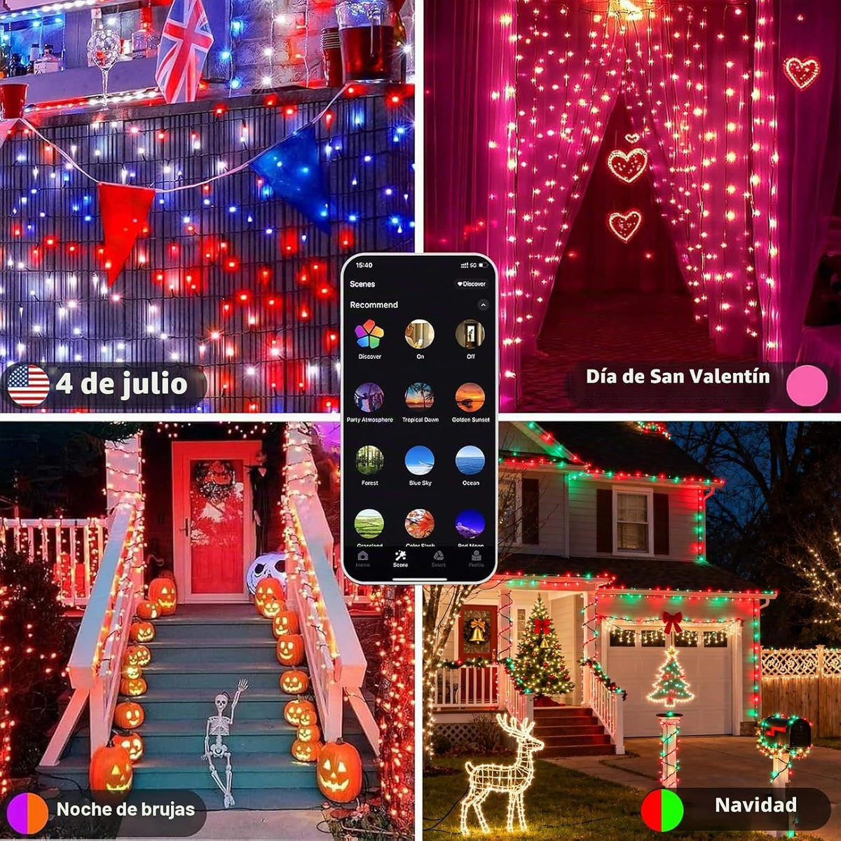 Luces inteligentes de Halloween que cambian de color, 99 pies, 300...