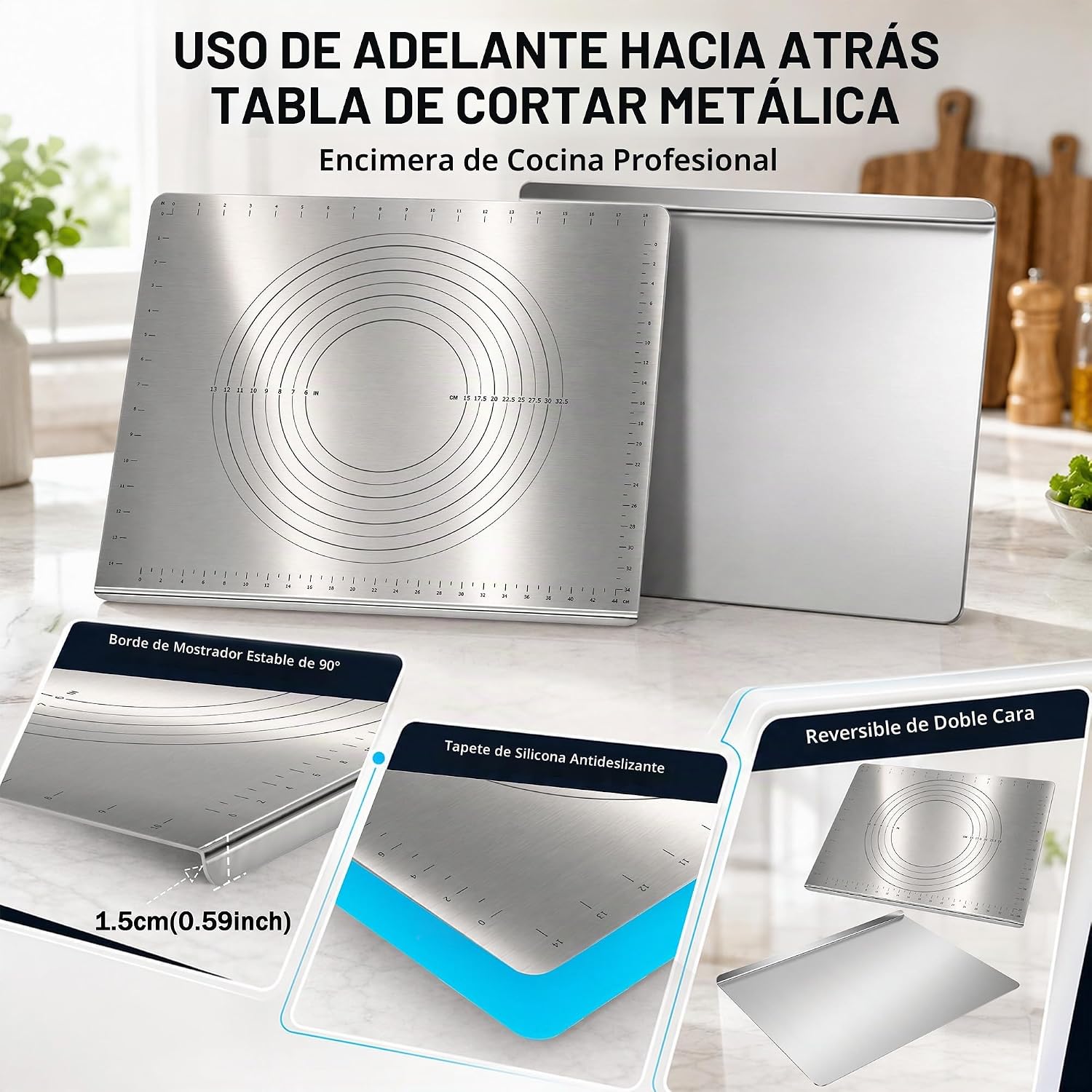 Guplai Tabla de cortar de acero inoxidable 304 con borde para cocin...