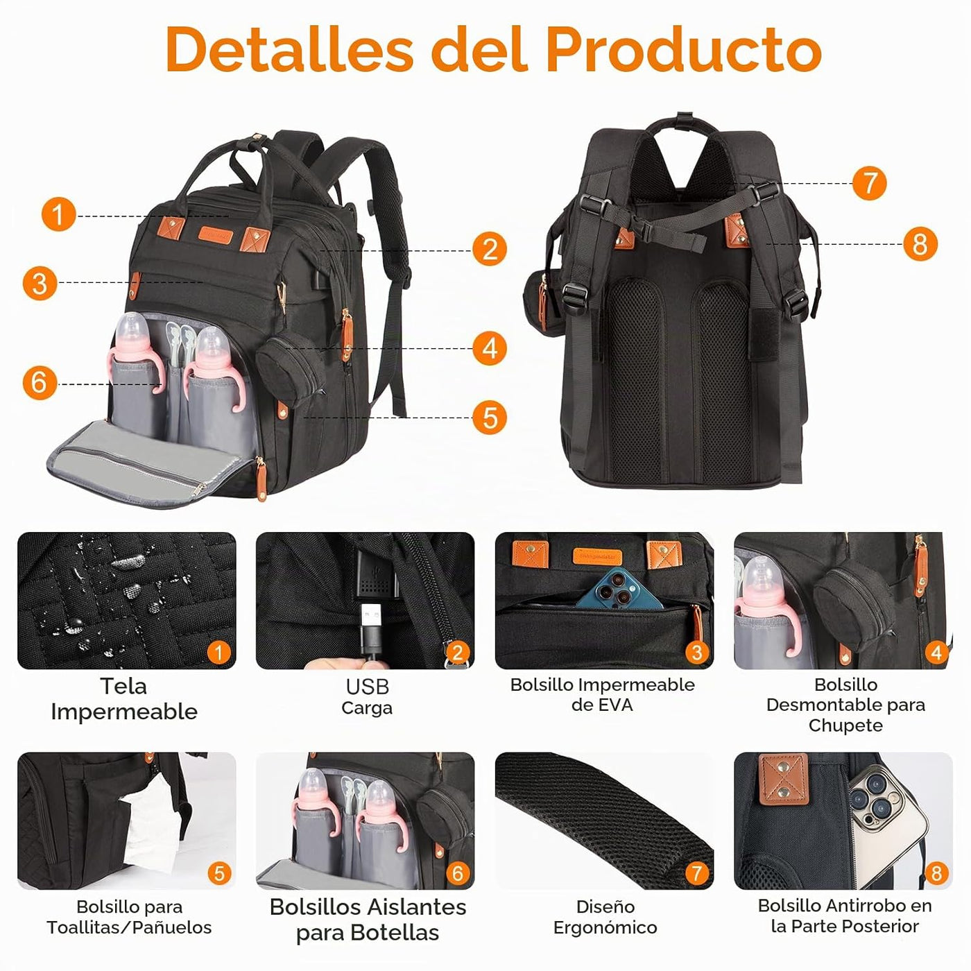 Shengmeister Mochila para pañales, con mochila para cambiador, tela...