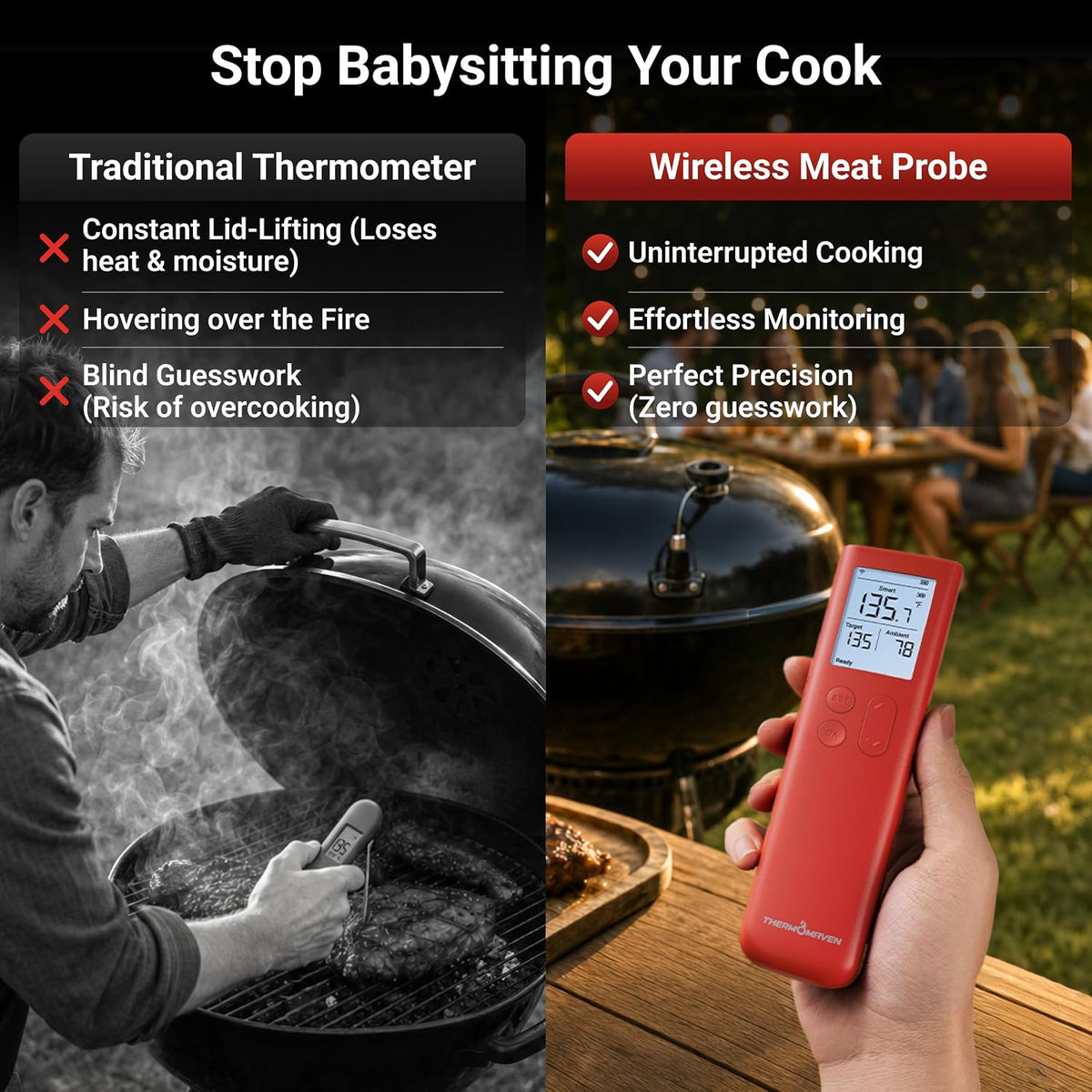 Termómetro inalámbrico inteligente para carne ThermoMaven Sub-1G co...