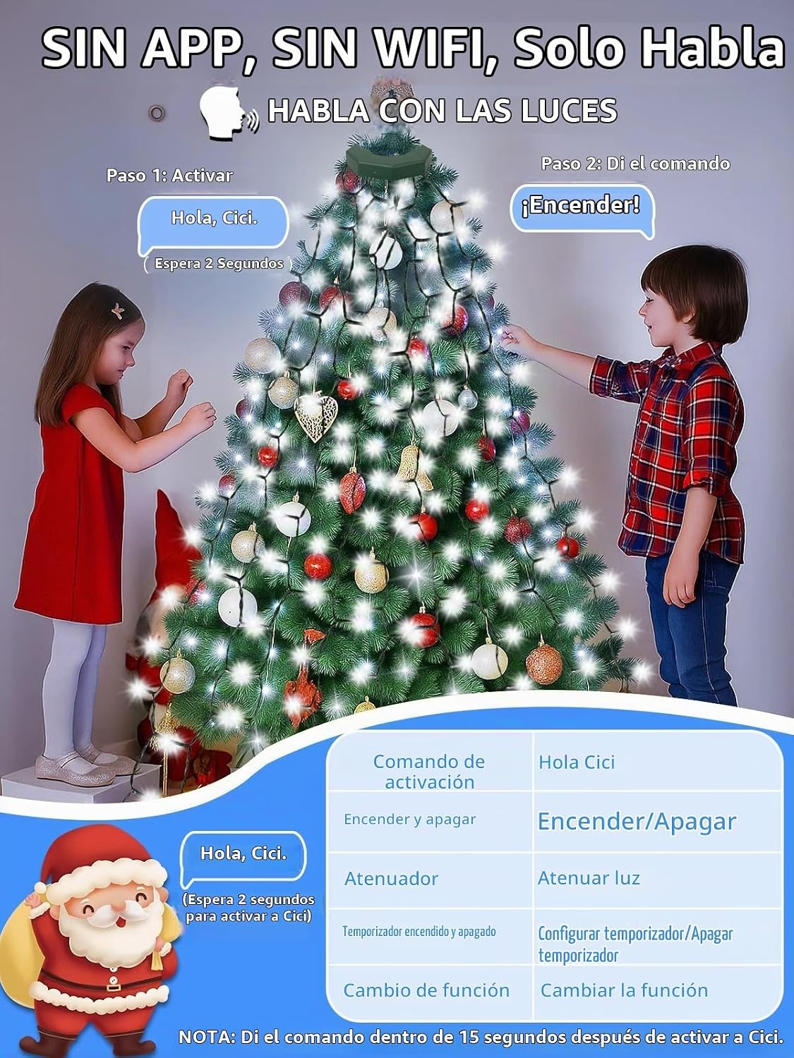 480 luces LED fáciles de árbol de Navidad, 8 pies, luces parpadeant...