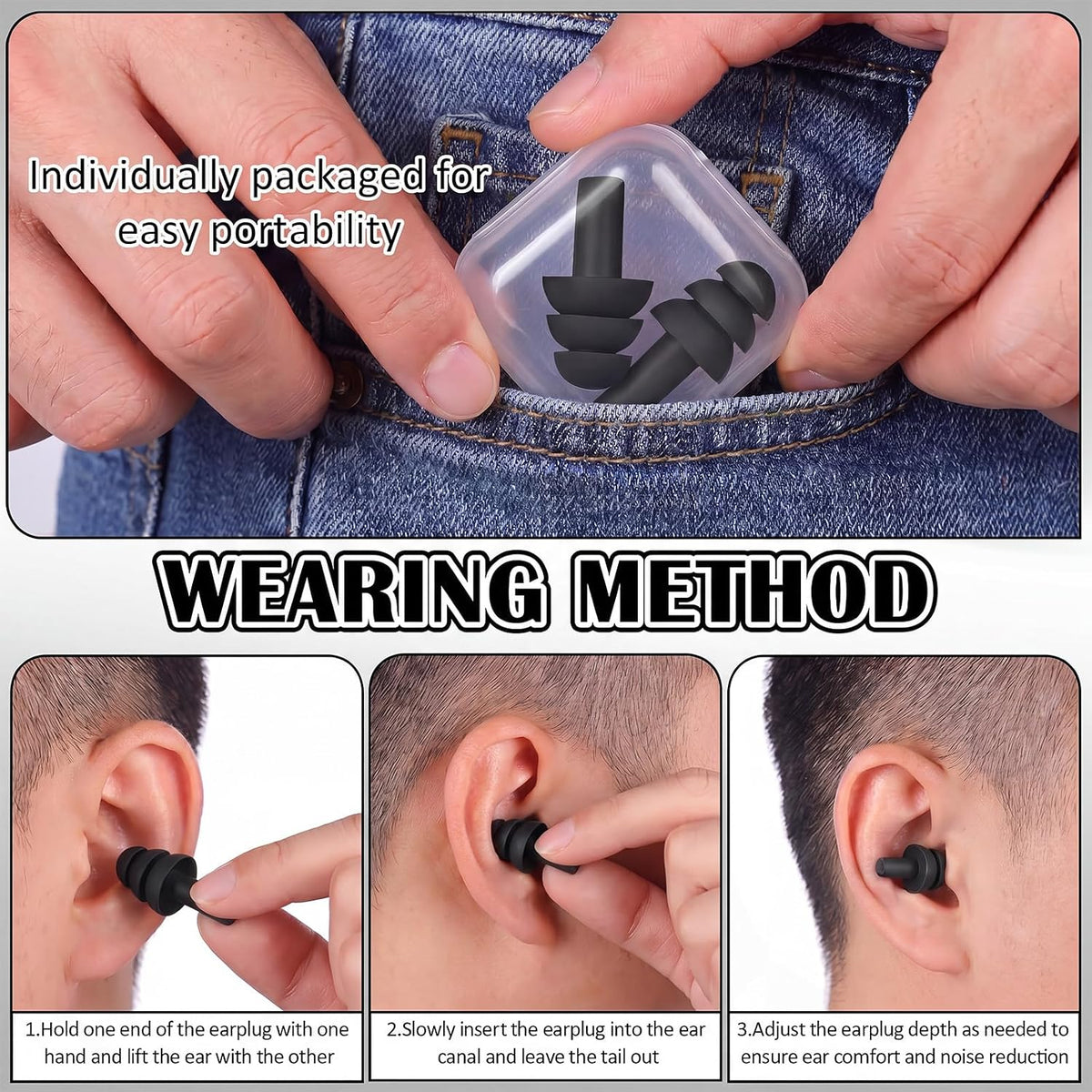 24 pares de tapones negros para los oídos NRR 29dB reutilizables de...