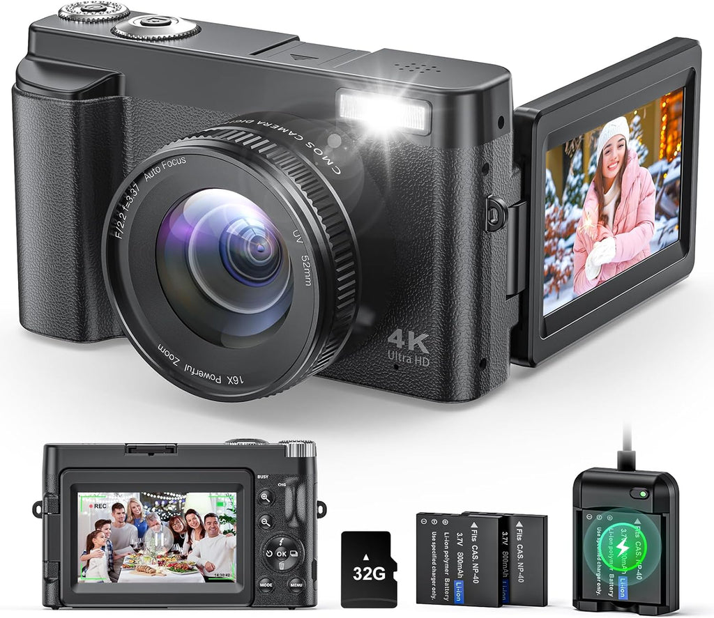 Cámara digital 4K para fotografía y video, cámara de videoblogs de...