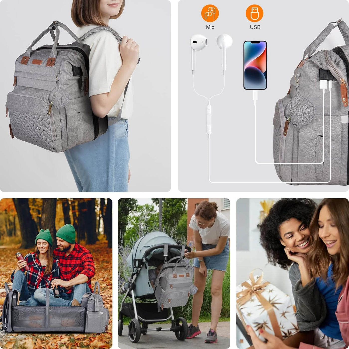 Shengmeister Mochila para pañales con cambiador, color gris | Tela...