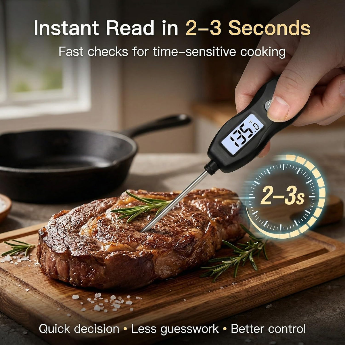 BRAPILOT Termómetro para Carne Lectura Digital Instantánea, Imperme...