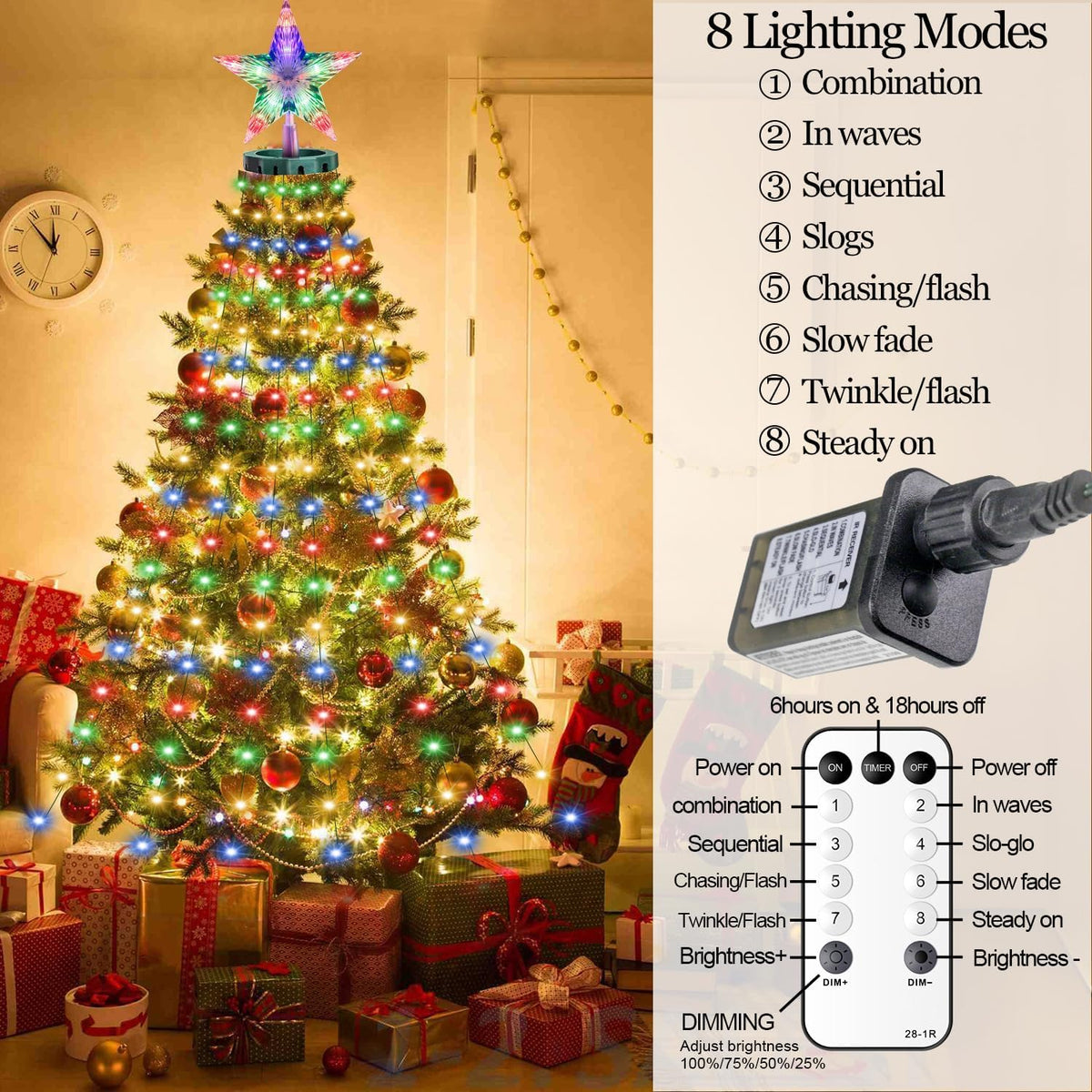 410 luces LED para árbol de Navidad con estrella superior, tira de...