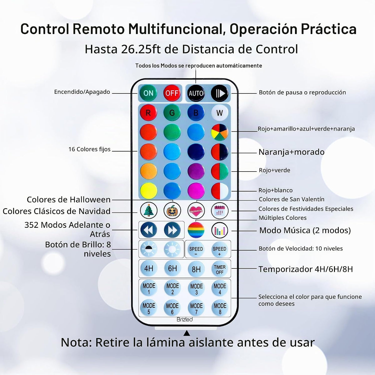 Brizled - Luces de hadas que cambian de color con control remoto, 2...