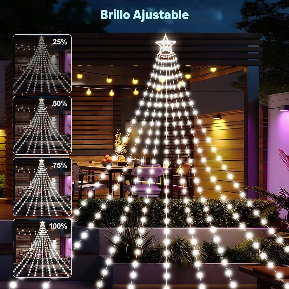 Luces solares para árbol de Navidad al aire libre, 532 LED de 18.37...