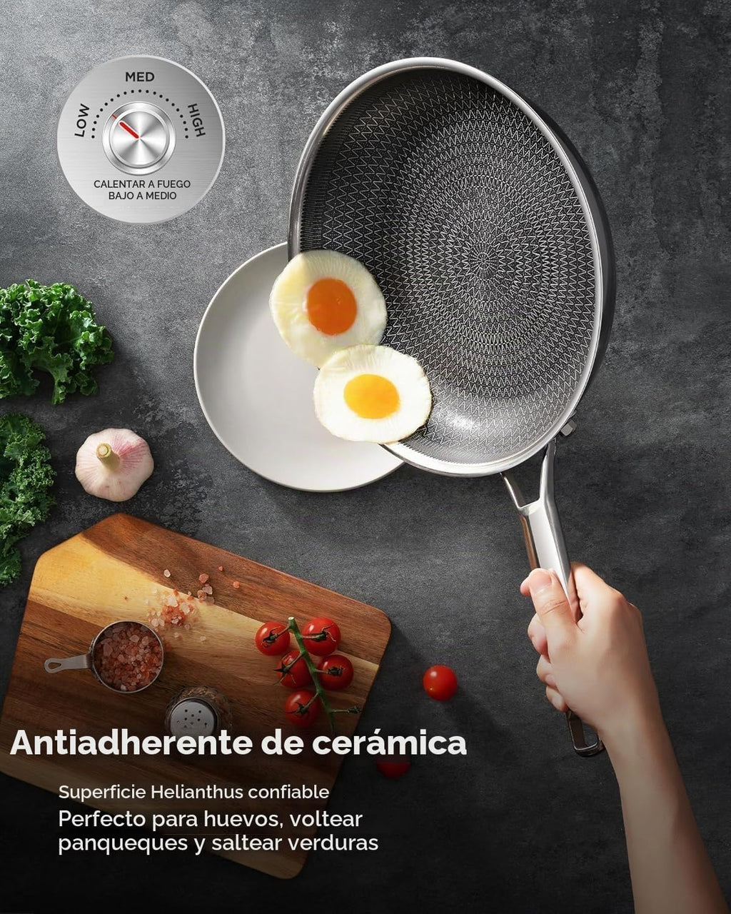Juego de sartenes antiadherentes, no tóxicas de tres capas de cerám...