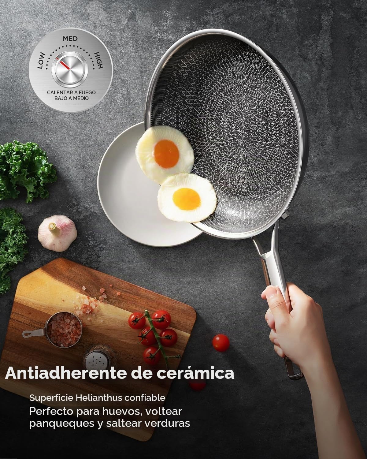 Juego de sartenes antiadherentes, no tóxicas de tres capas de cerám...