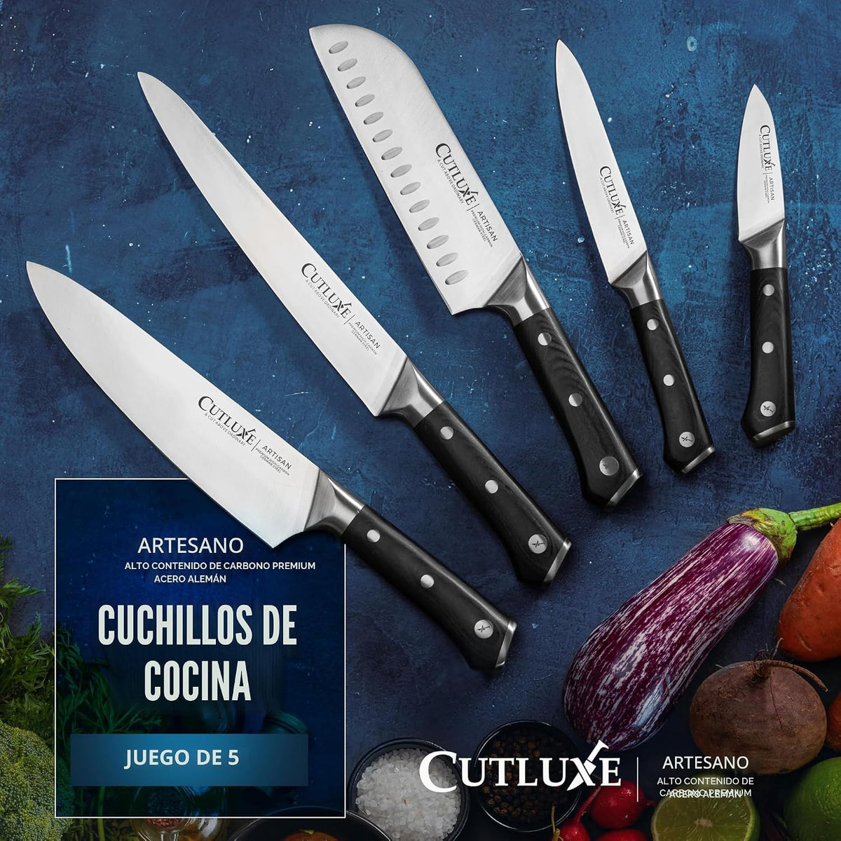 Cutluxe Cuchillos de Cocina, Juego de 5 Cuchillos de Chef \u2013 Ac...