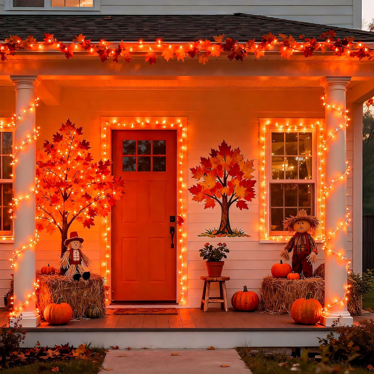 JMEXSUSS 200 luces LED naranjas de Halloween para exteriores, inter...