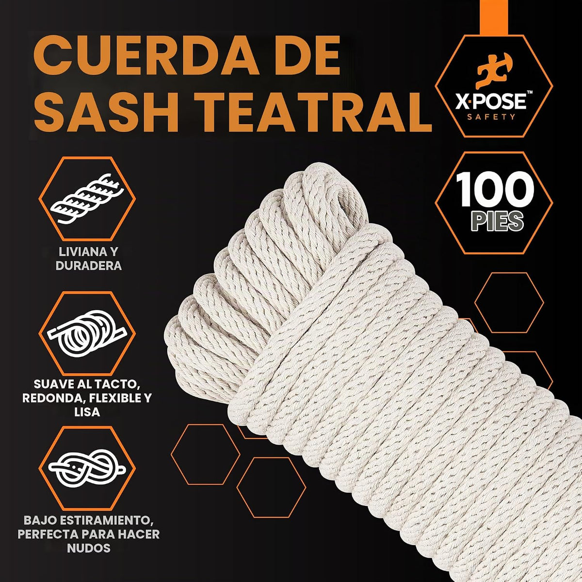 Xpose Safety #10 - Cuerda de algodón blanco con núcleo de nailon de...