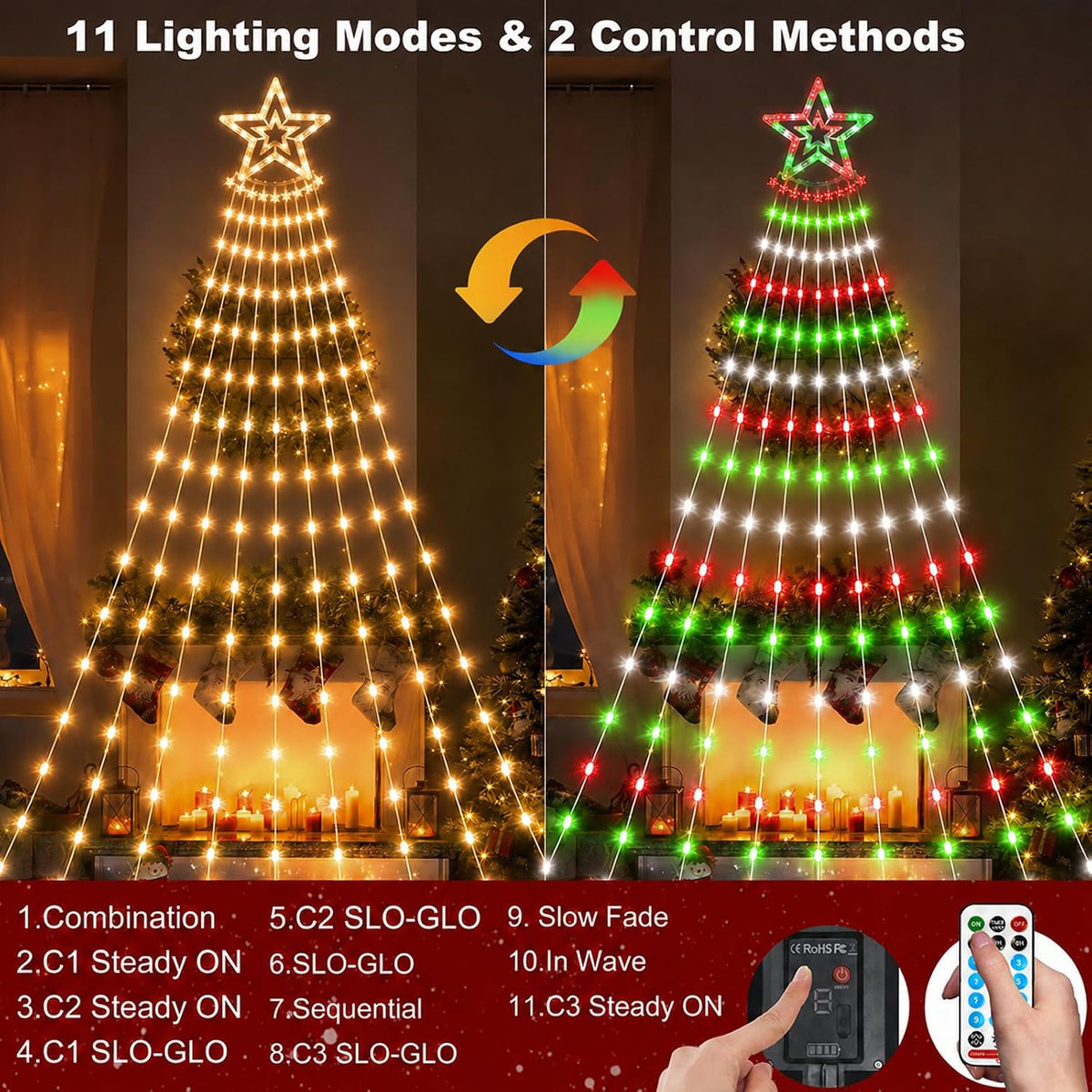 JORETLE Guirnalda de luces solares de Navidad para exteriores | 350...