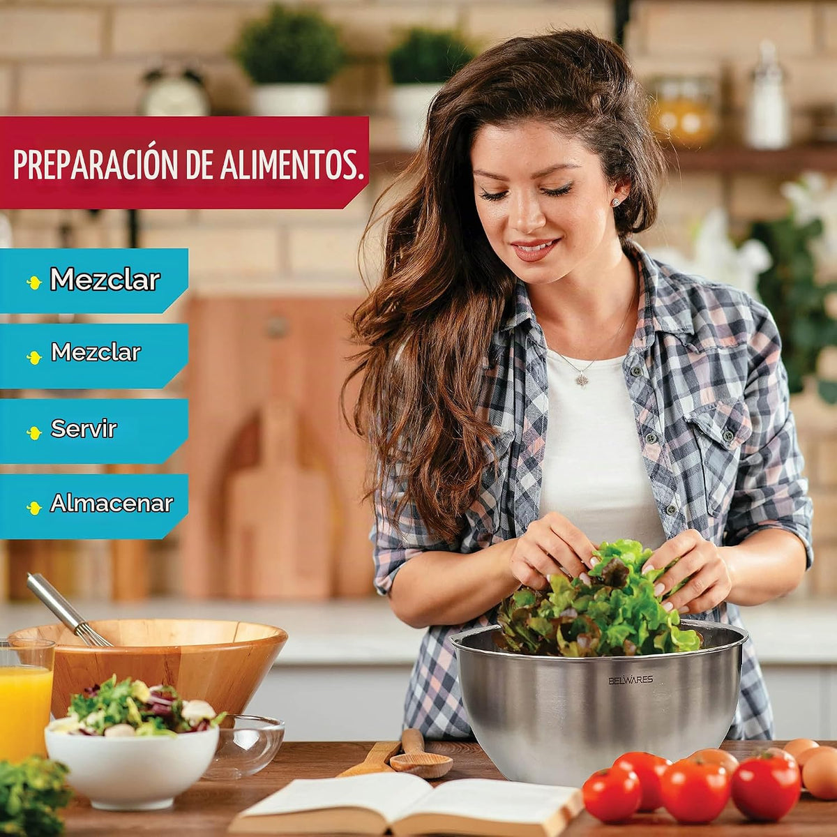 Tazones para mezclar con tapas herméticas, juego de 8 cuencos de me...