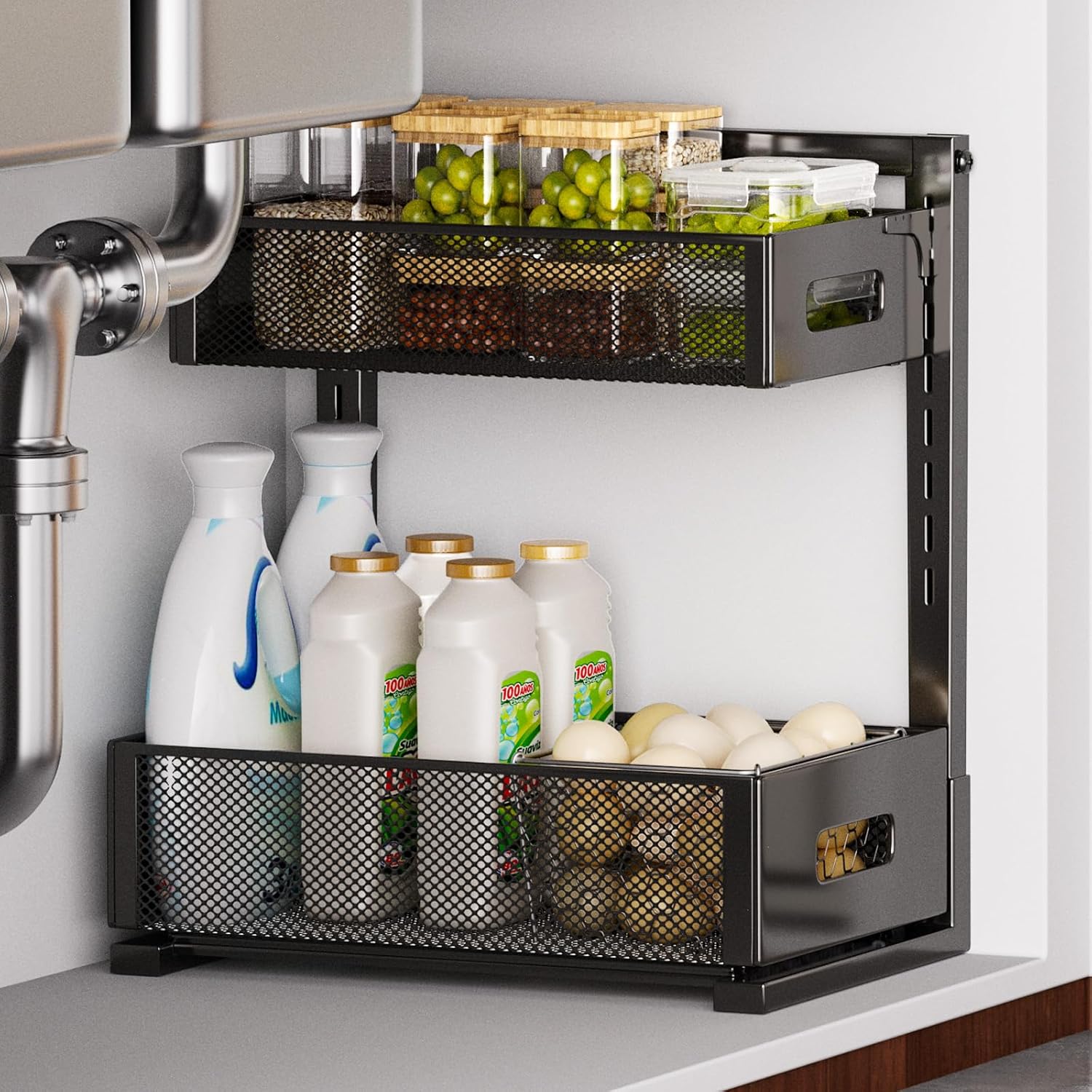 Organizador debajo del fregadero para baño y cocina, estante de alm...