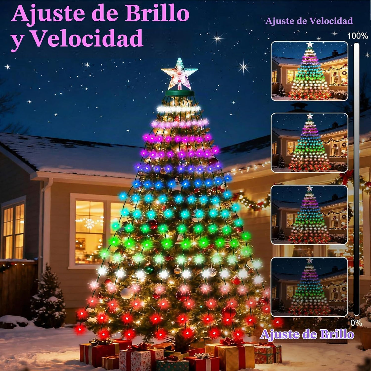 Luces de árbol de Navidad inteligentes con estrella en la parte sup...