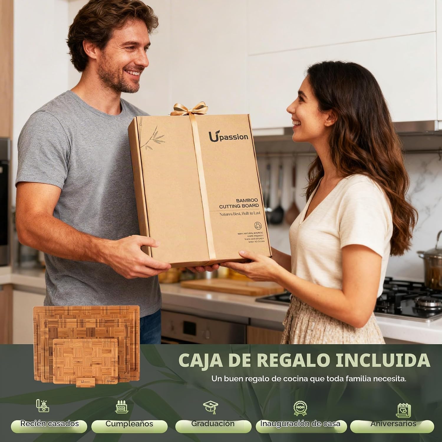Juego de 3 tablas de cortar de bambú para cocina, madera | Grano fi...