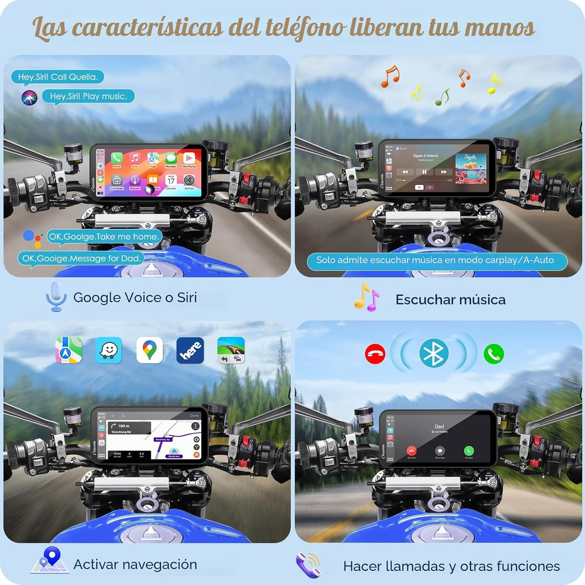 Carpuride W603 6.3" motocicleta inalámbrica CarPlay y Android A...