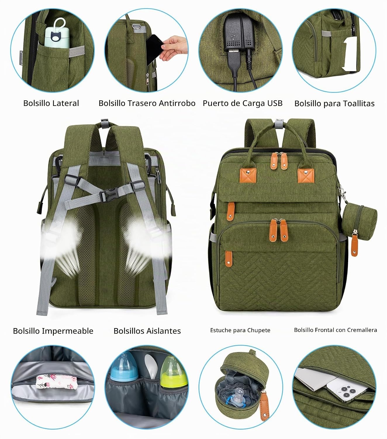 KABAQOO Mochila para pañales con estación de cambio desmontable, bo...