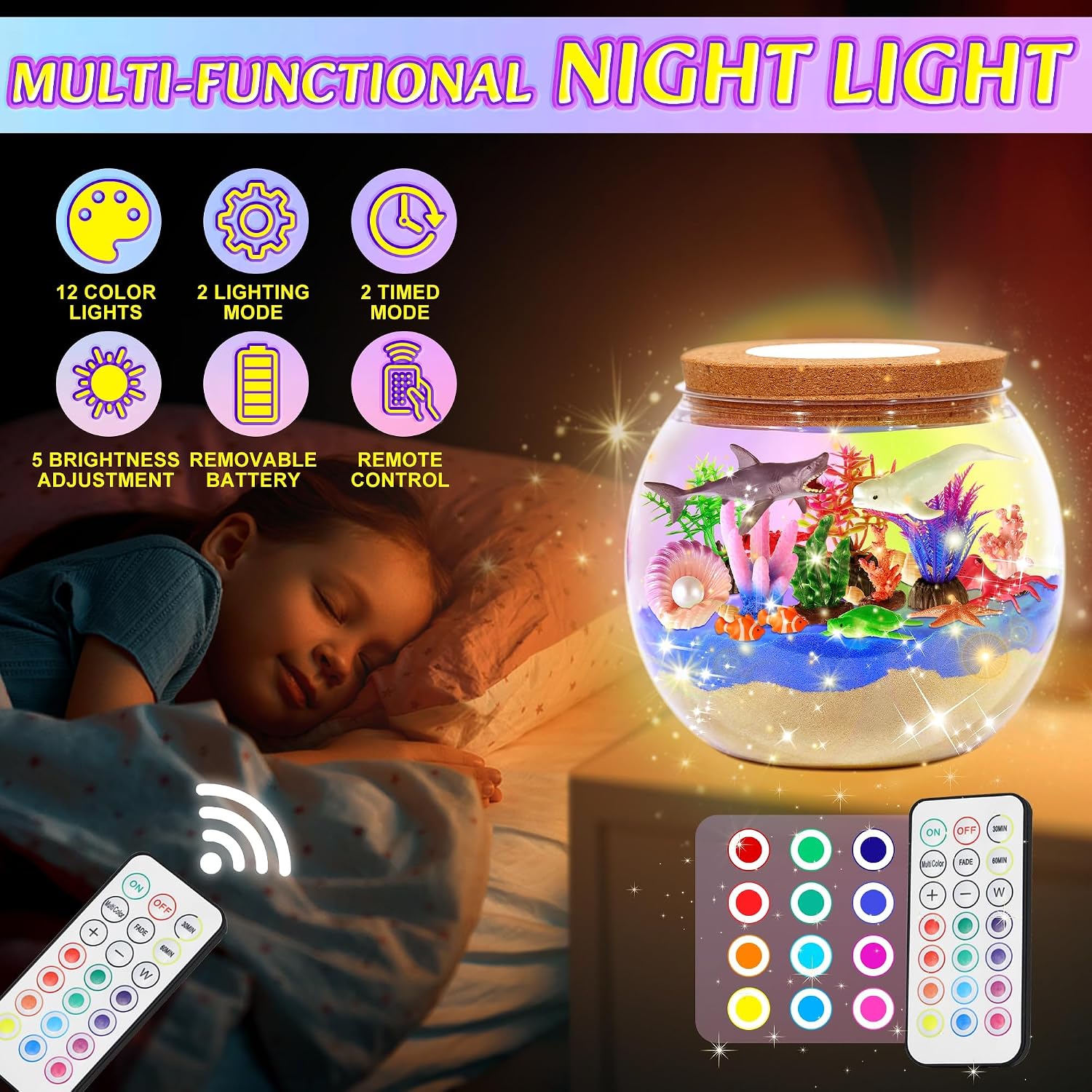 Hannstar Ocean Terrarium Kit para niños – Iluminado DIY Shark Sea A...