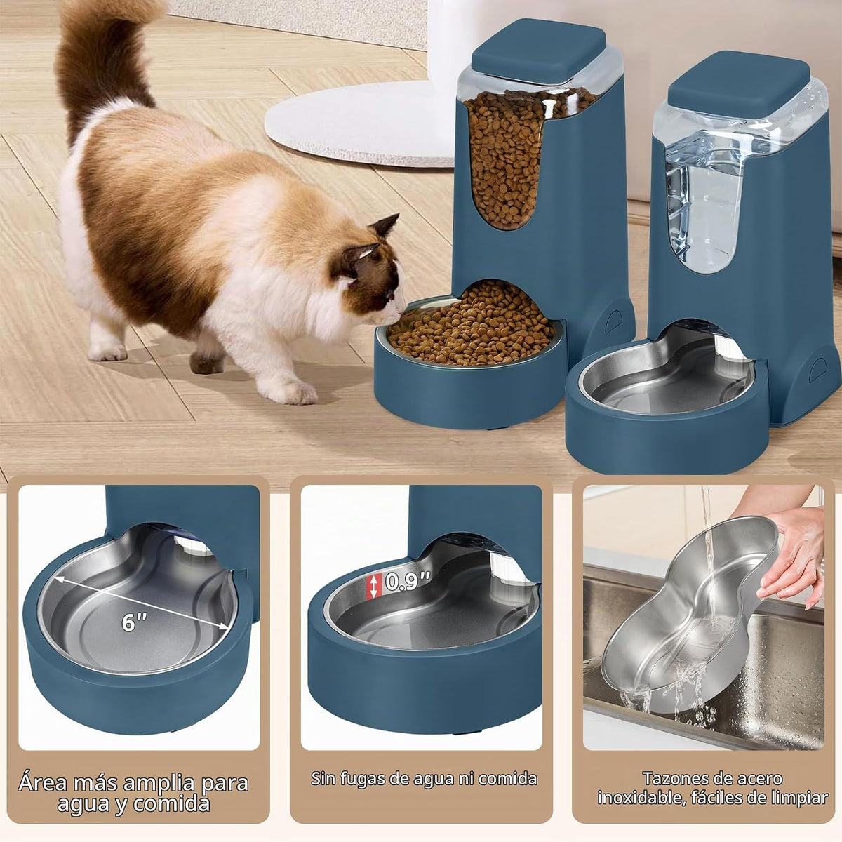 Paquete de 2 alimentadores automáticos para gatos y perros, dispens...