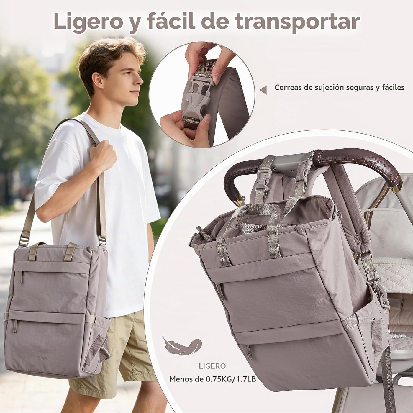 Allovely Mochila para pañales con cremallera trasera de acceso rápi...