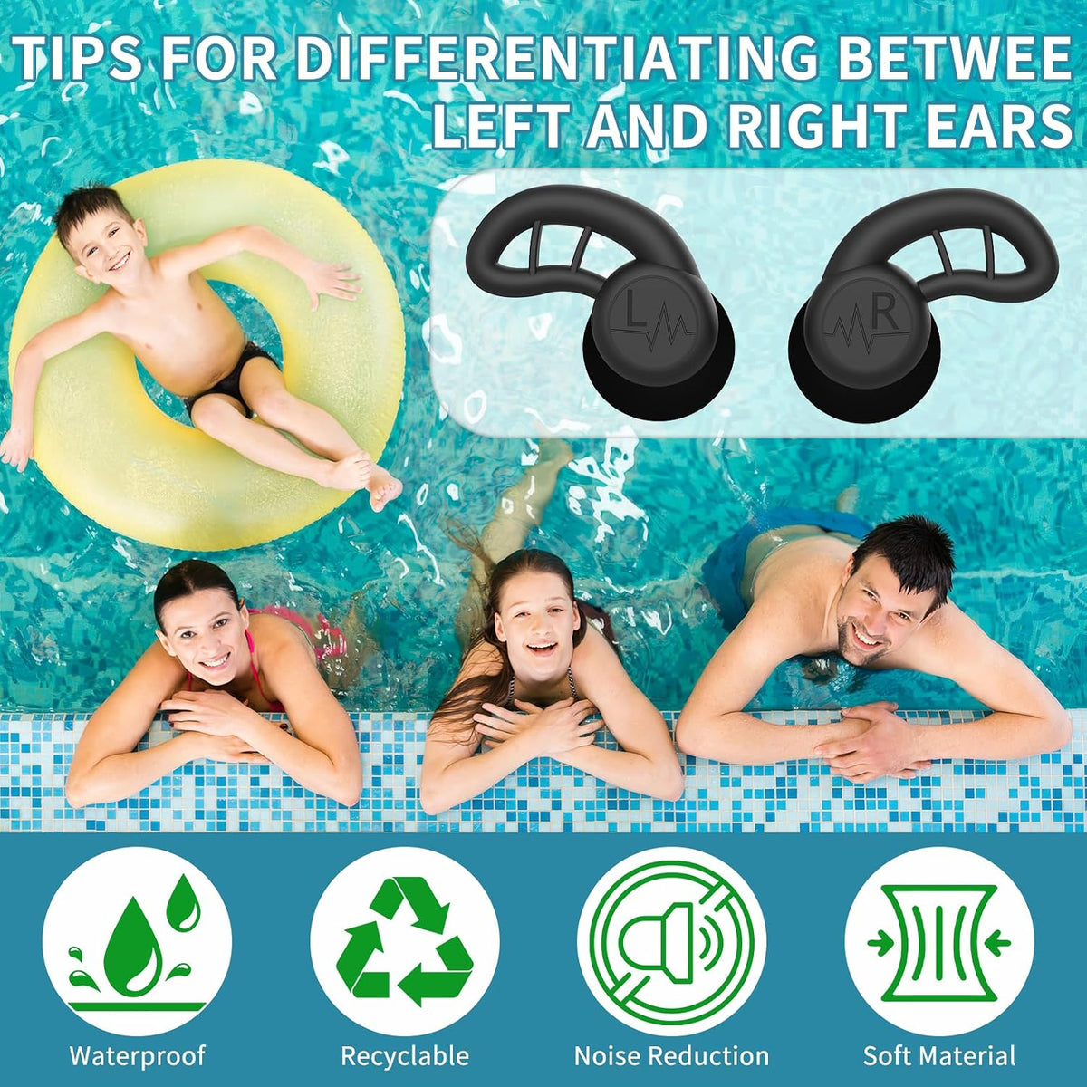 Tapones de natación para adultos, 4 pares reutilizables de silicona...