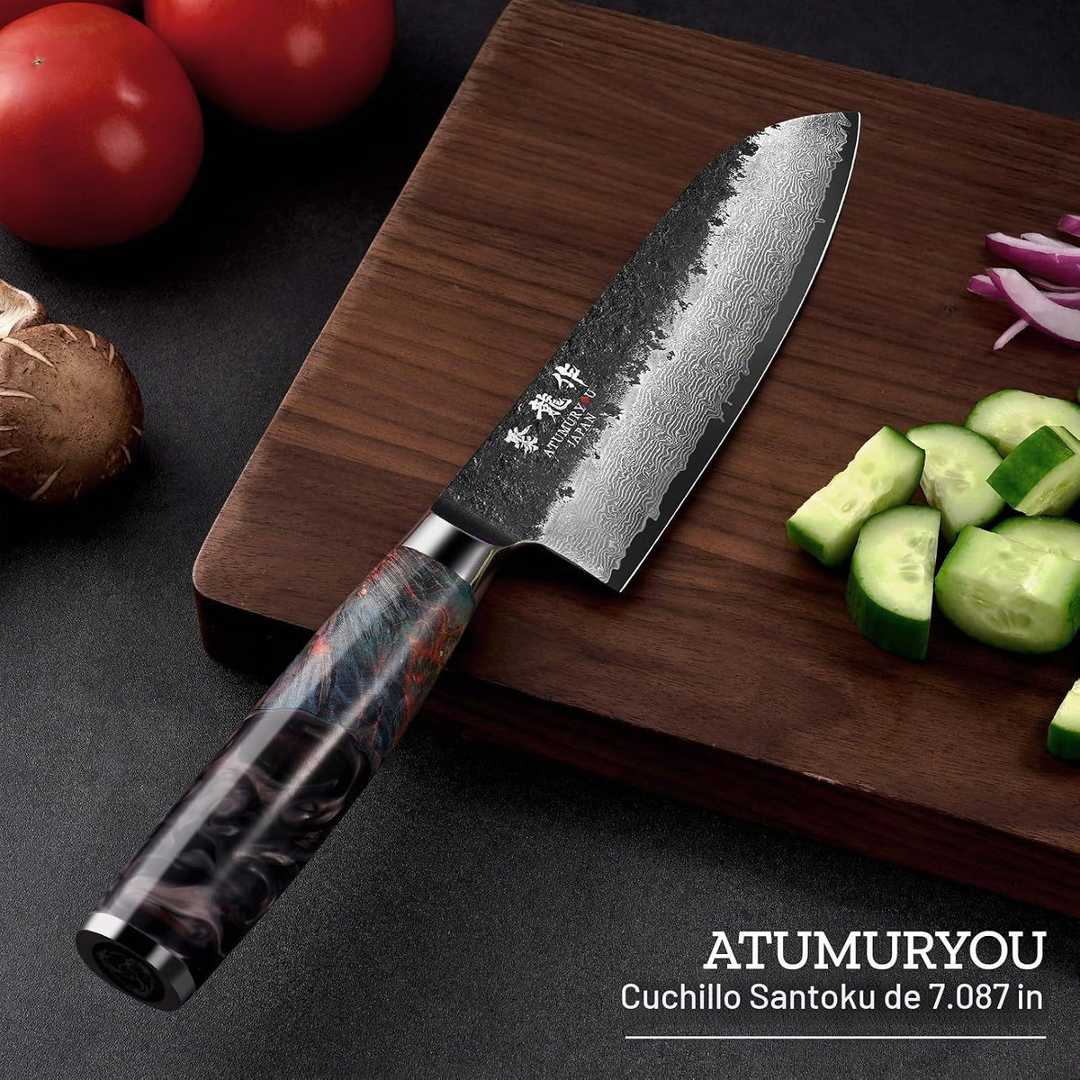Cuchillo japonés Santoku de 7 pulgadas, núcleo de acero de Damasco...