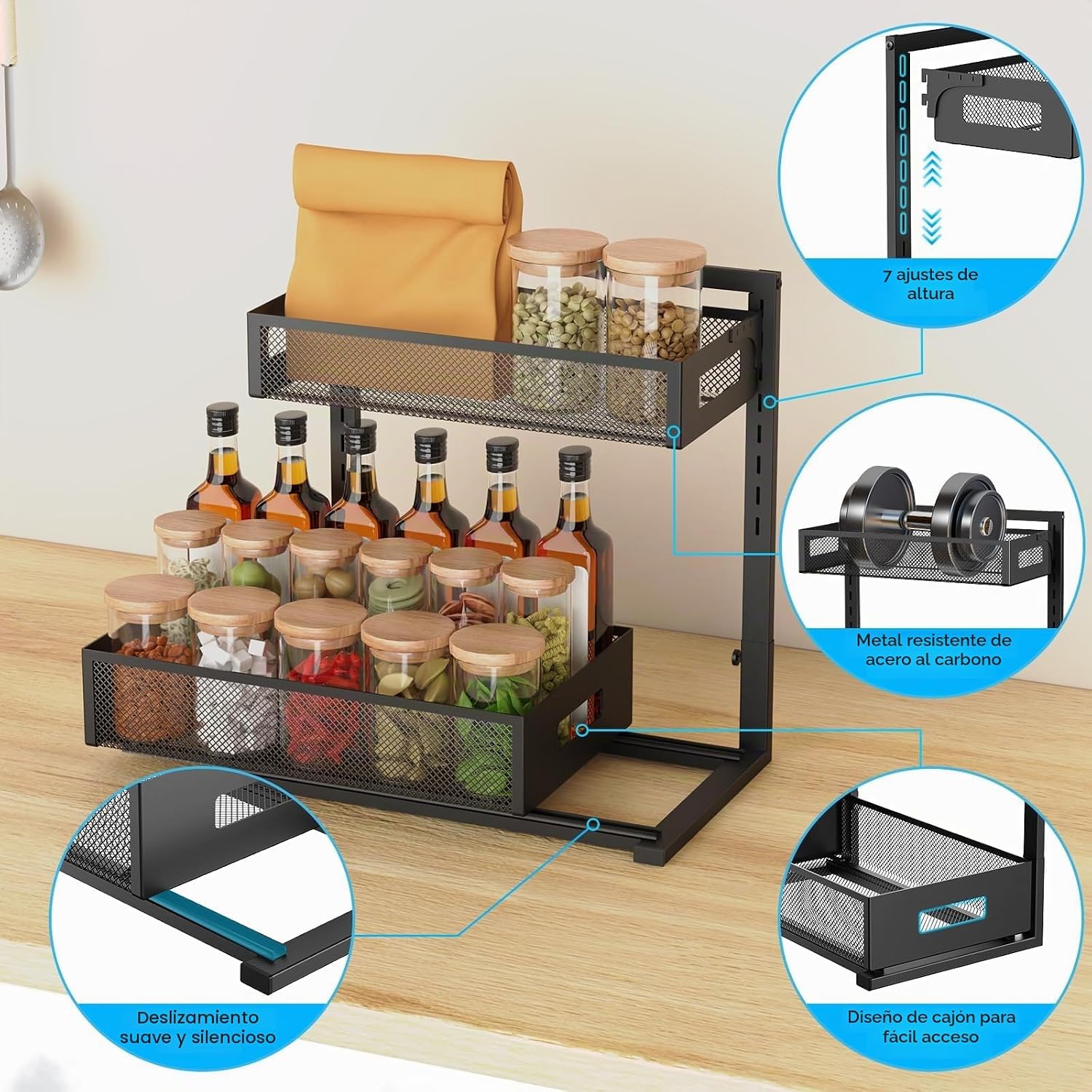 Petiza Organizador para debajo del fregadero, organizador de gabine...