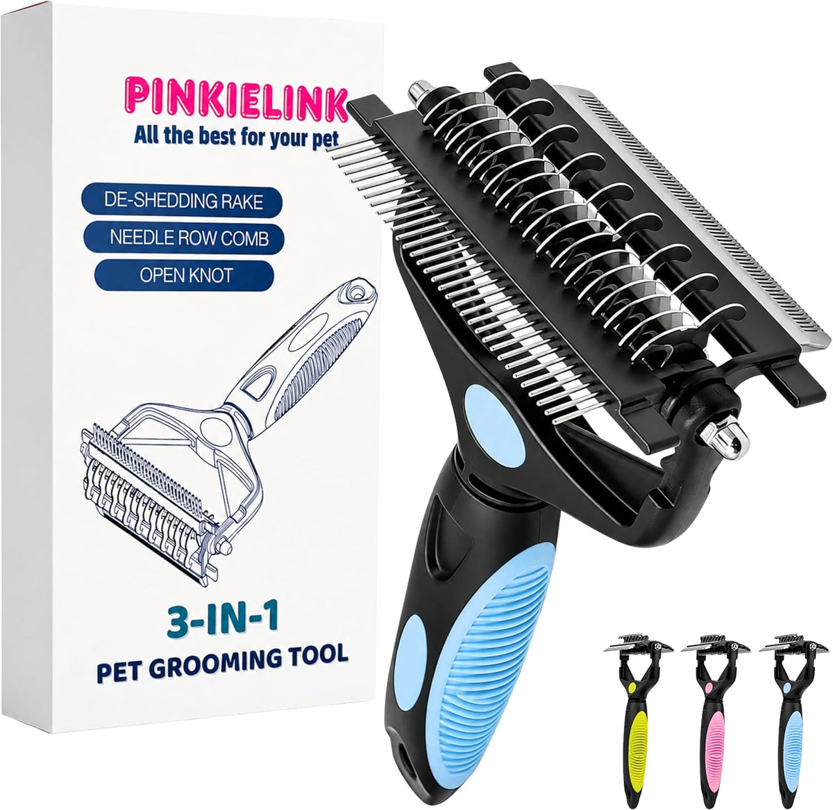 PINKIELINK - Herramienta de aseo para mascotas 3 en 1, rastrillo de...