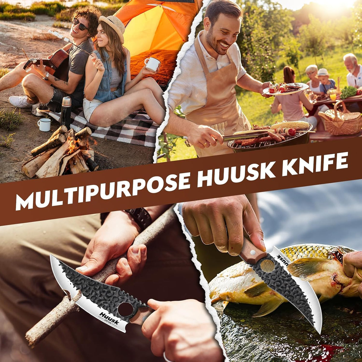 Huusk Cuchillo vikingo con funda de cuero, cuchillos de carnicero d...