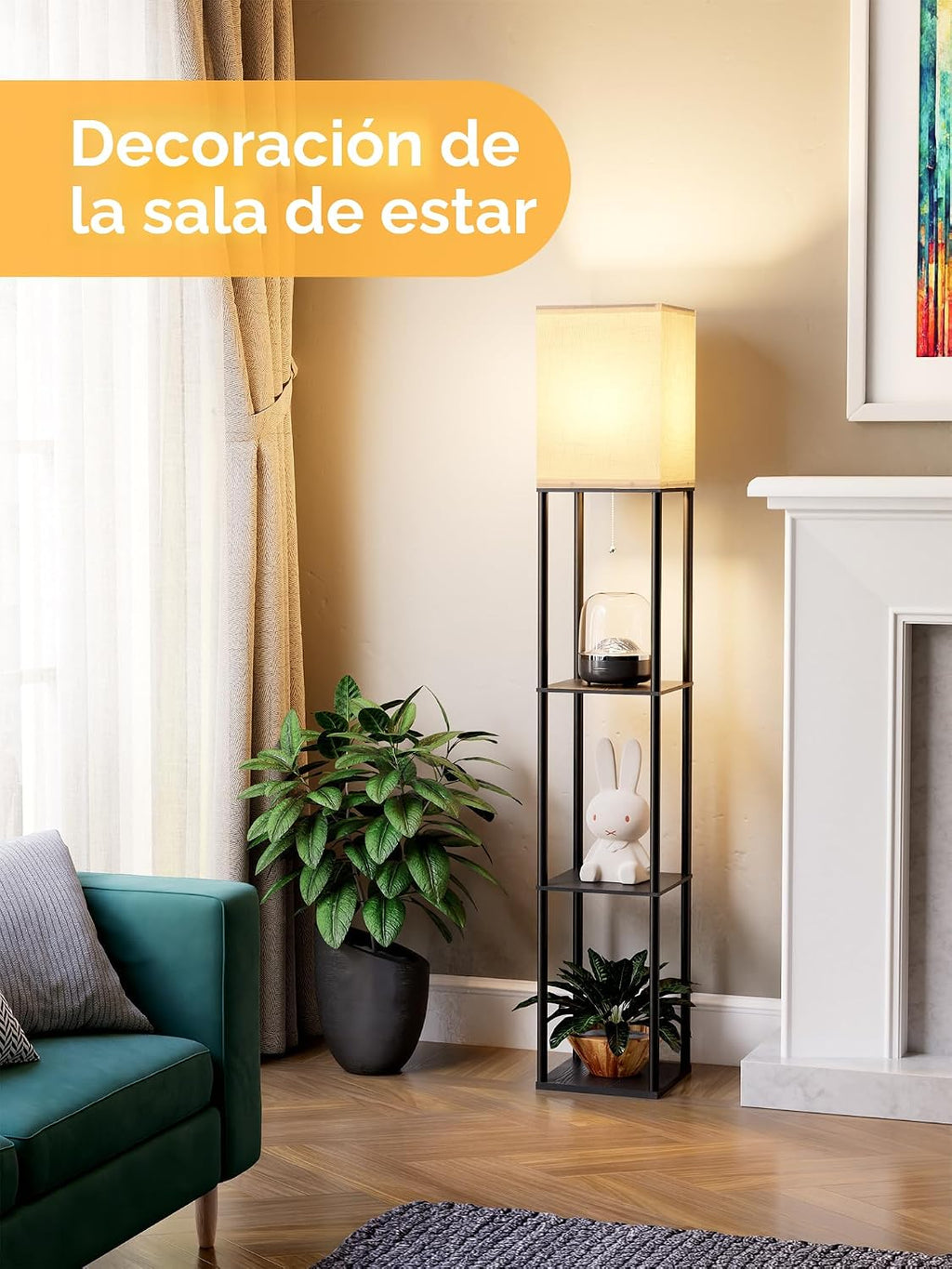 Lámpara de pie con estantes para sala de estar, paquete de 2, lámpa...