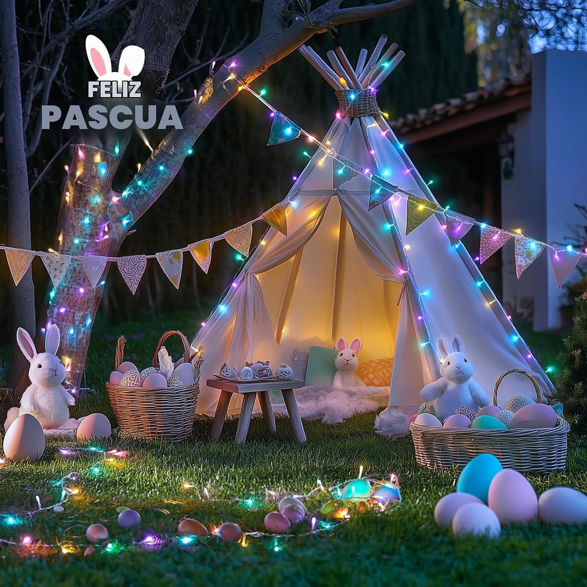 JMEXSUSS 400 luces LED de Pascua para interiores y exteriores, cade...