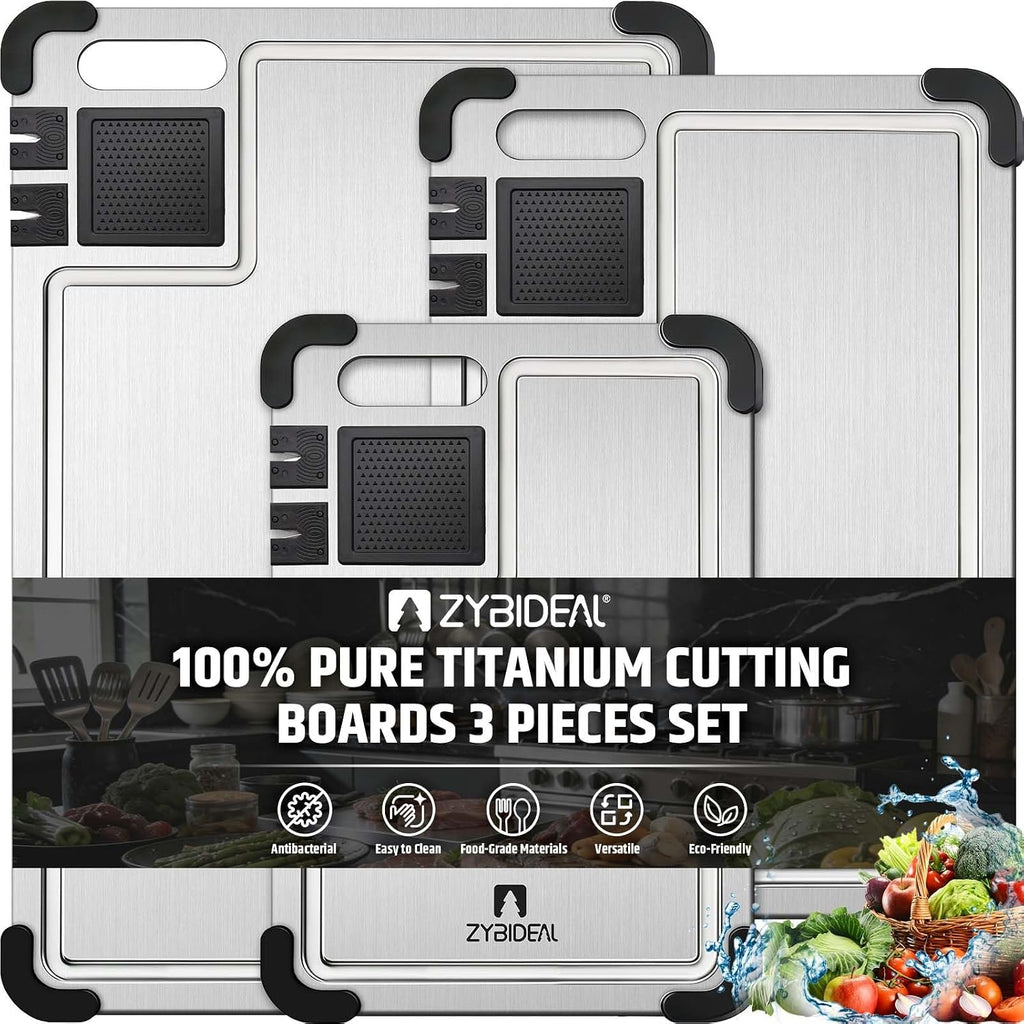 ZYBIDEAL Juego de 3 tablas de cortar de titanio premium, tabla de c...