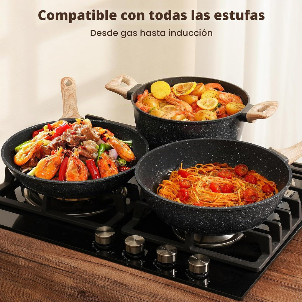 SODAY Juego de ollas y sartenes antiadherentes, 13 piezas de utensi...