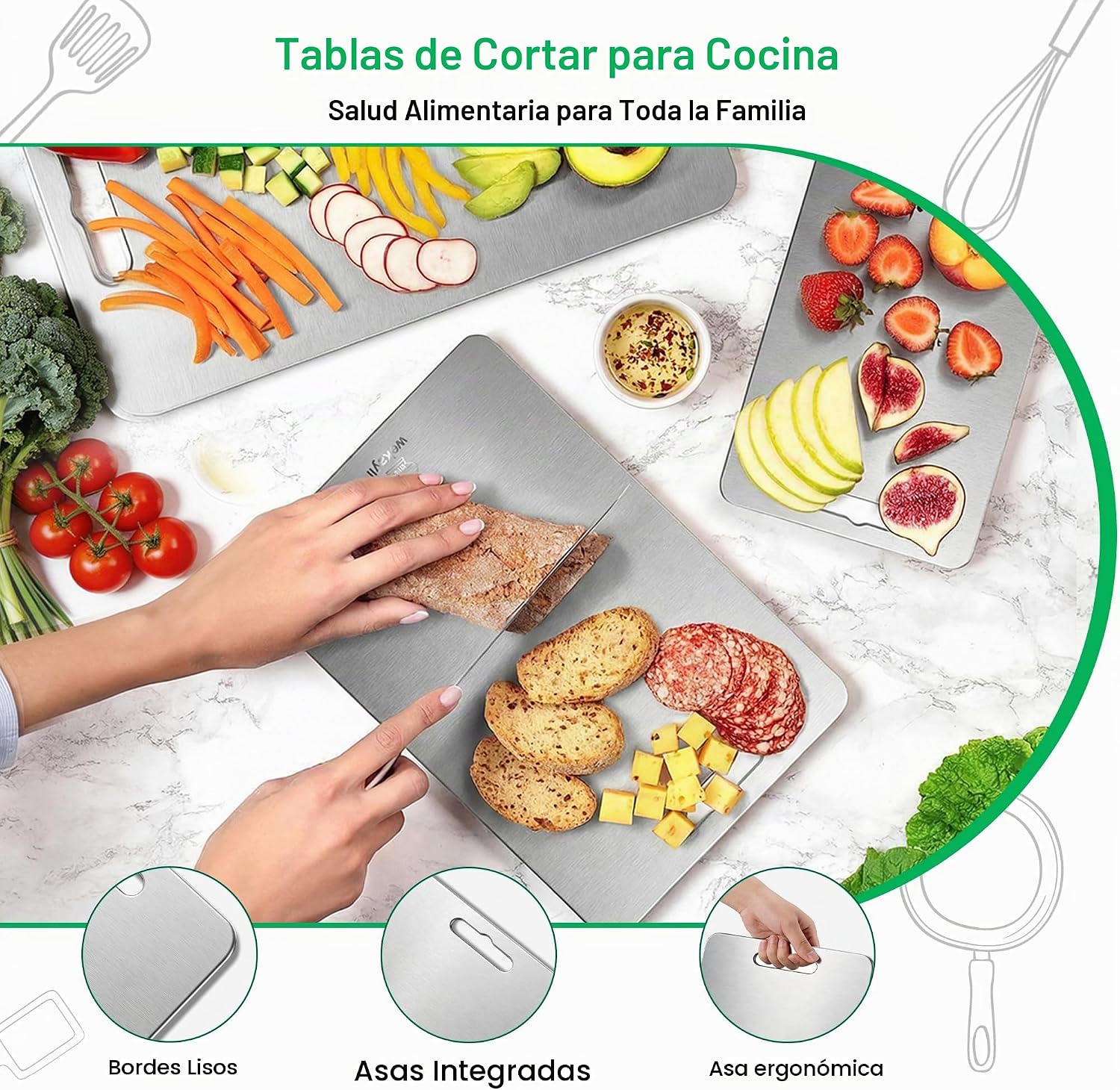 Wekayli Juego de 3 tablas de cortar de titanio 100% puro para cocin...