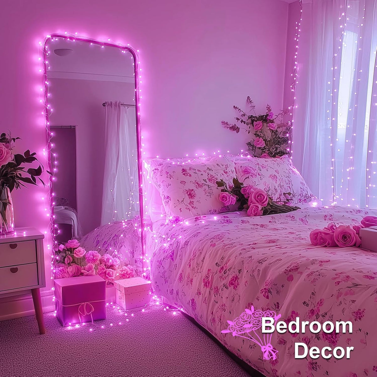 JMEXSUSS 200 luces LED rosas para decoración de habitaciones, luces...