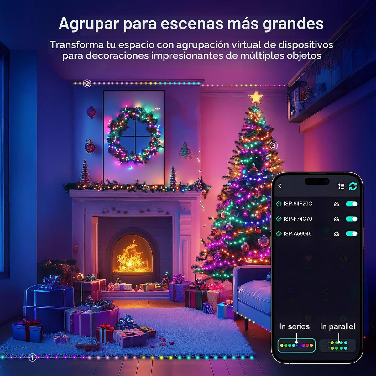 Super RGB Guirnalda de luces inteligentes de 16.4 pies, 50 luces LE...