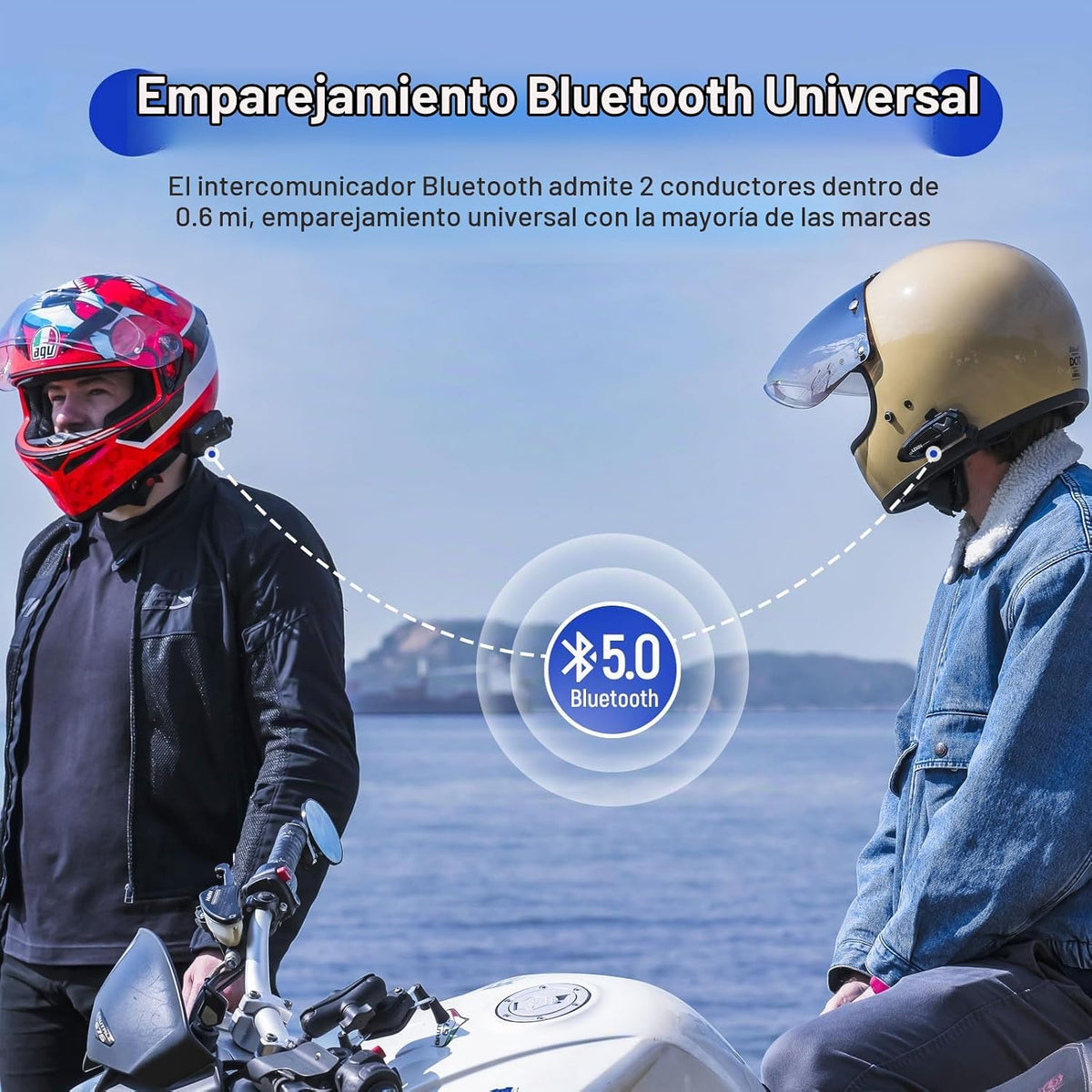 LEXIN MeshCom - Auriculares Bluetooth para motocicleta, intercomuni...