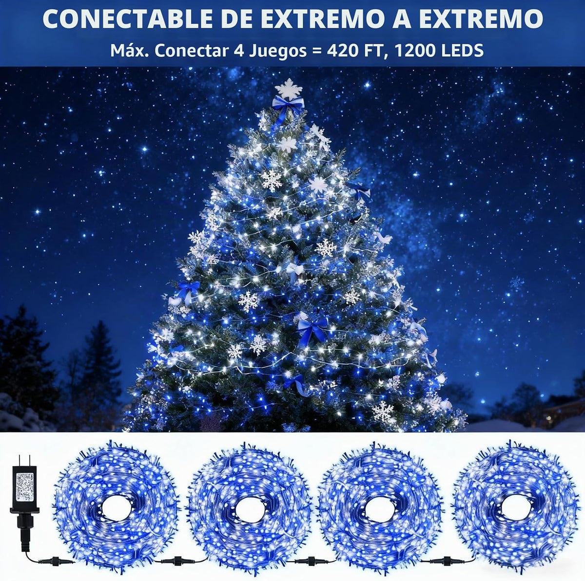 MZD8391 Luz navideña 300LED de 105 pies, luz para árbol de Navidad,...