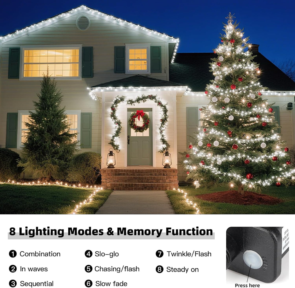VTECHOLOGY - 500 luces LED blancas para árbol de Navidad, luces par...