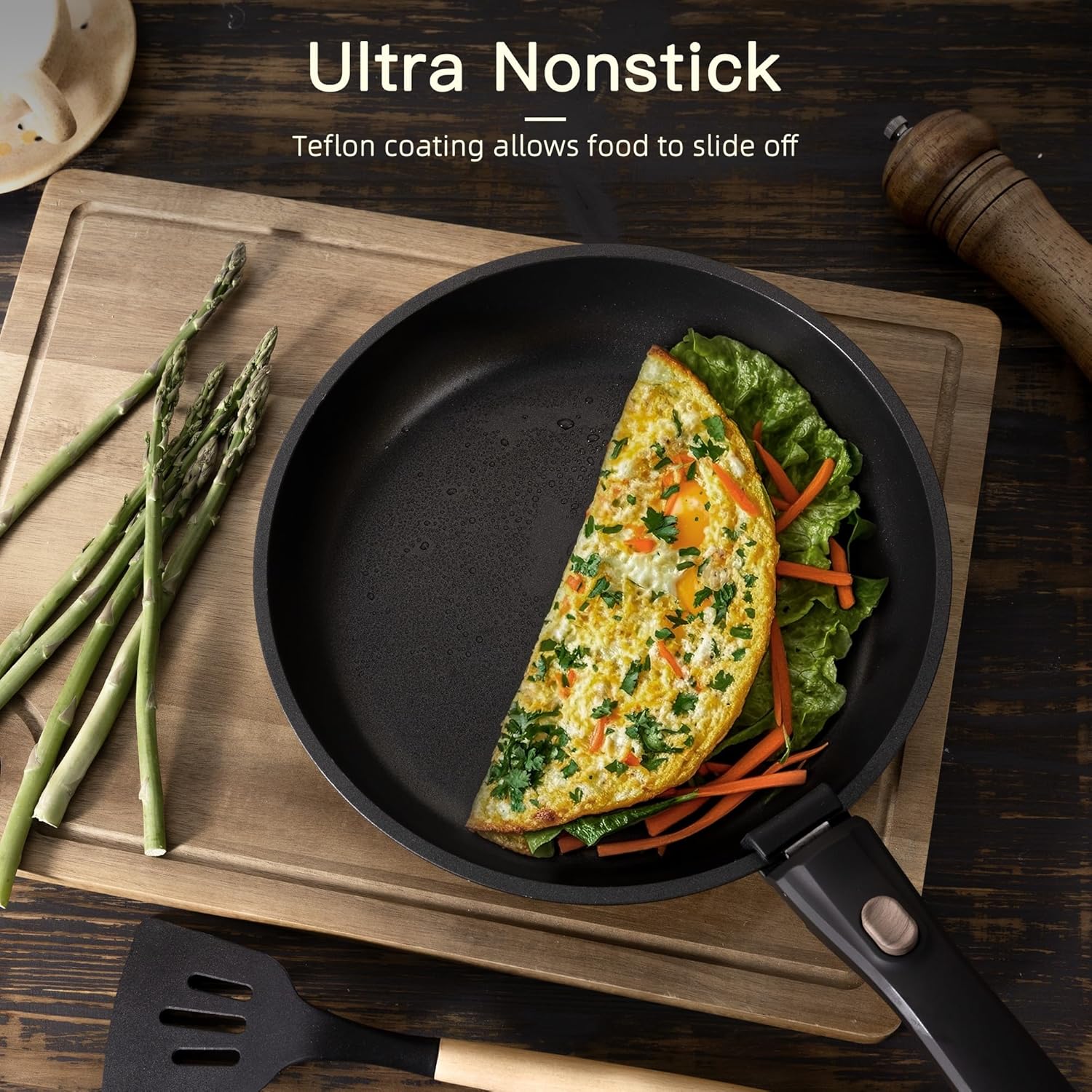 Astercook Juego de 23 ollas y sartenes antiadherentes, juego de ute...