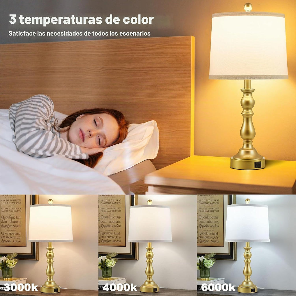 Leasgy Juego de 2 lámparas de mesa doradas, lámparas doradas para |...
