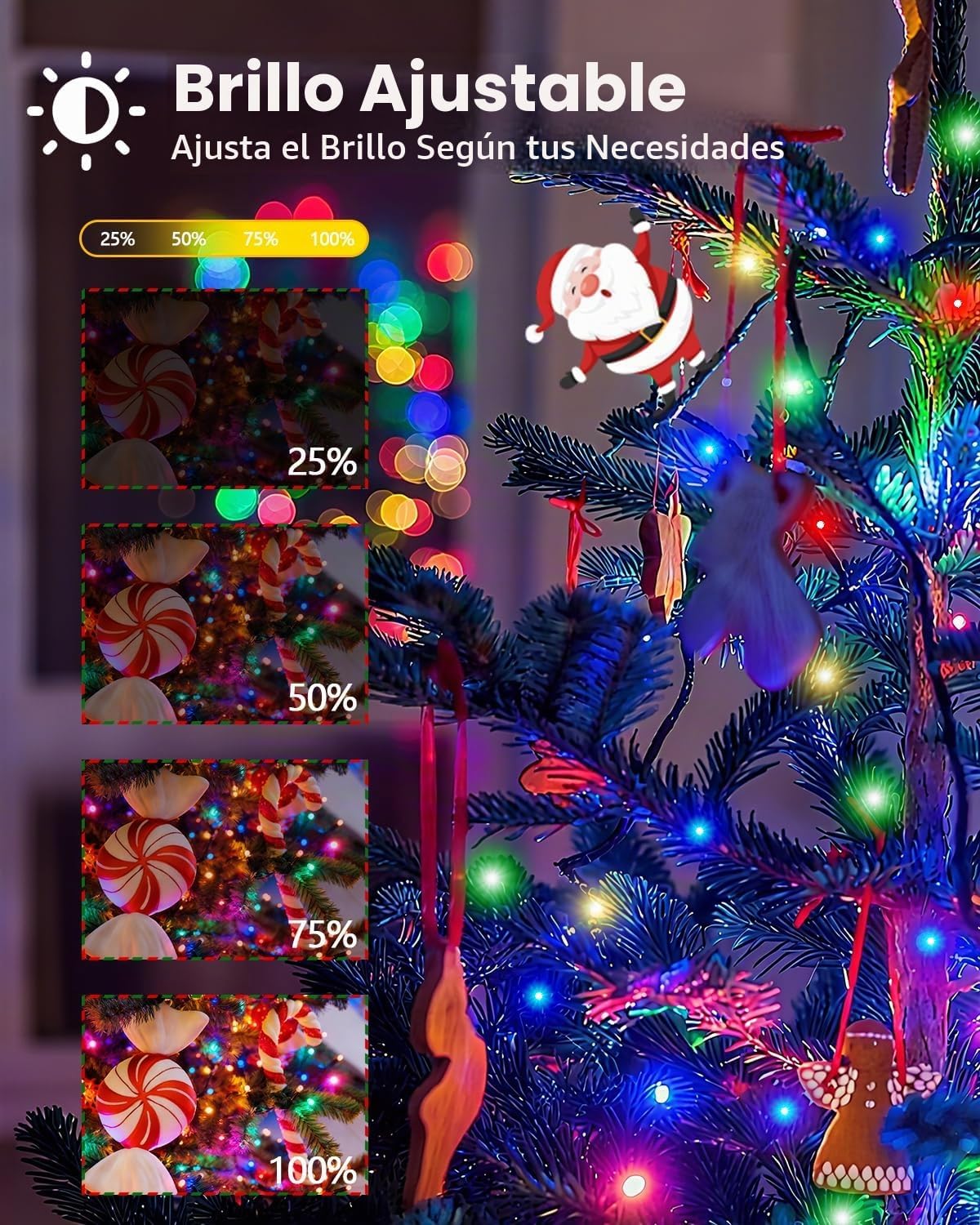 Luces para árbol de Navidad para interiores con control de voz y co...