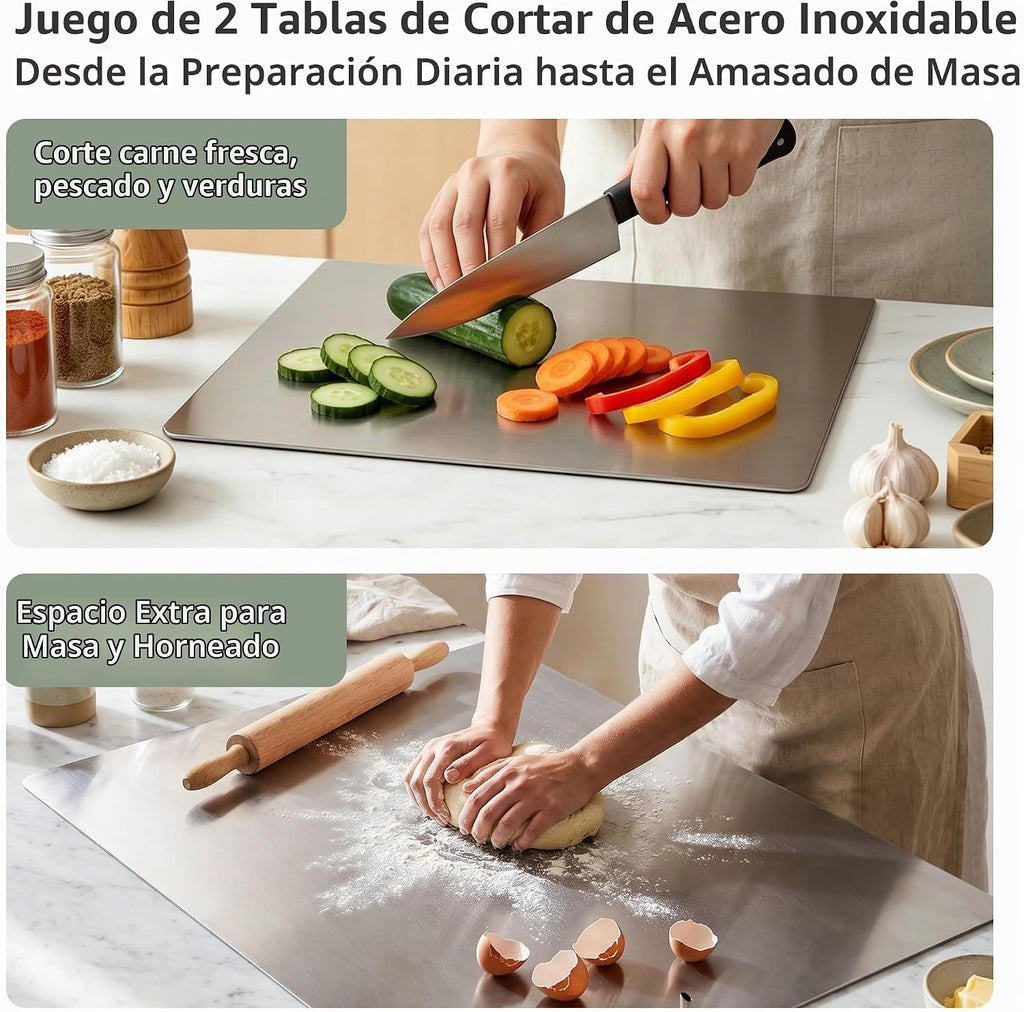 Juego de tablas de cortar de acero inoxidable con labio, paquete de...