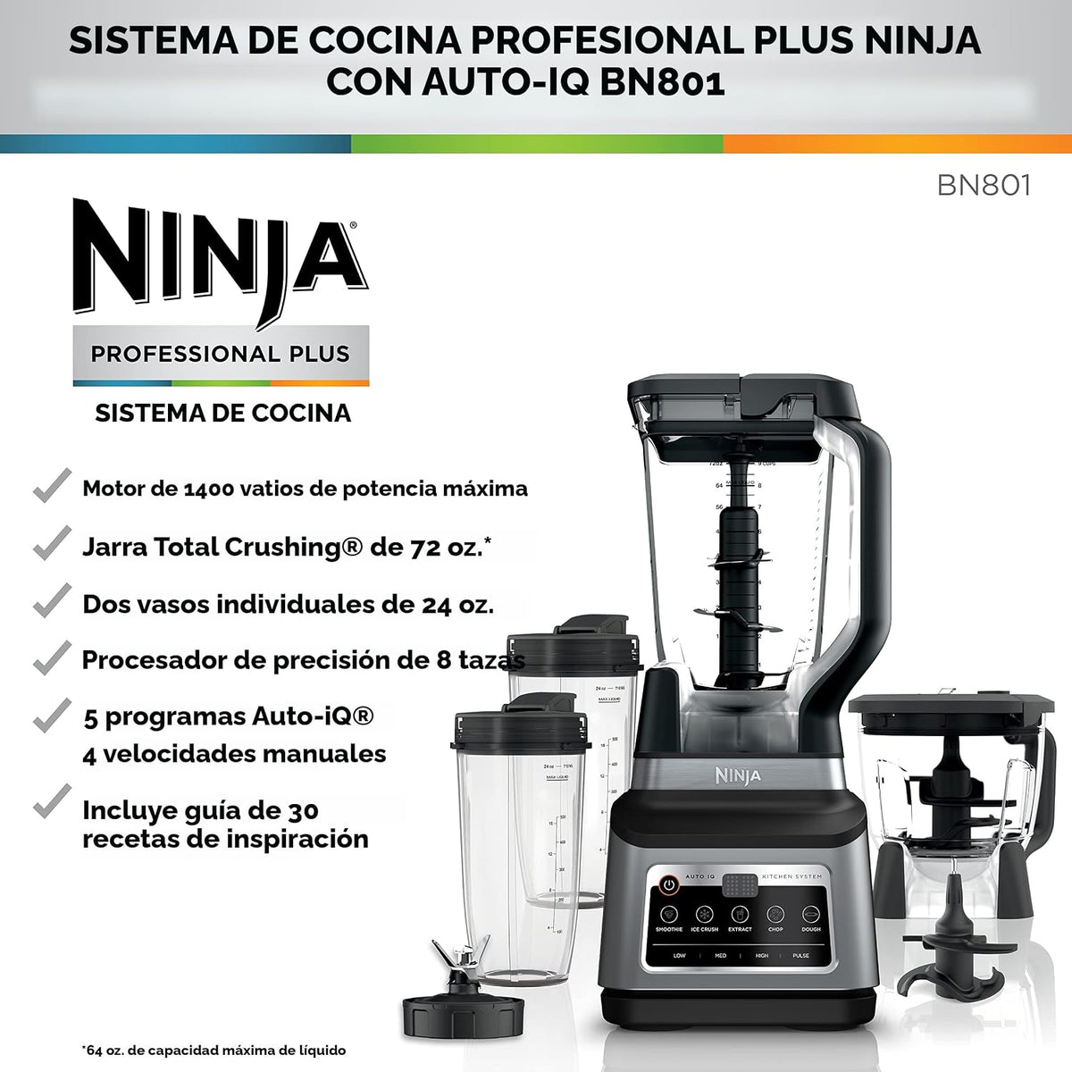 Ninja BN801 Sistema de cocina Profesional Plus con Auto IQ, 1400 Wp...